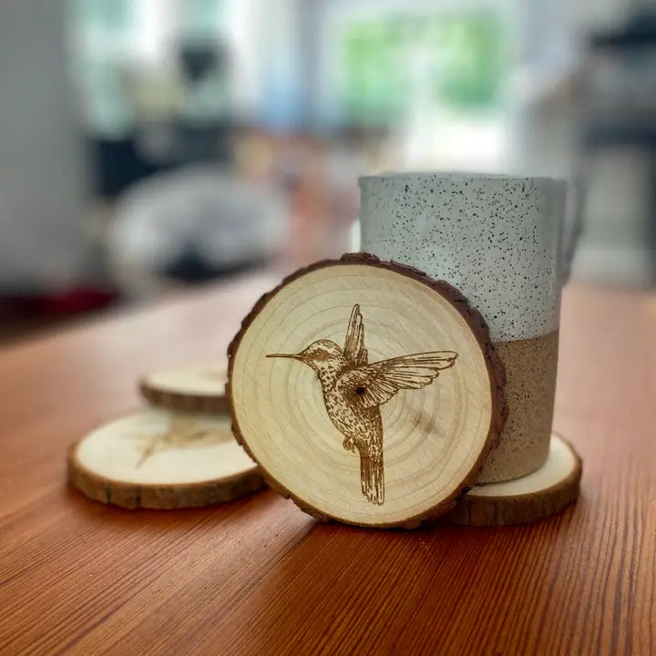 Engraved Wood Hummingbird Coasters