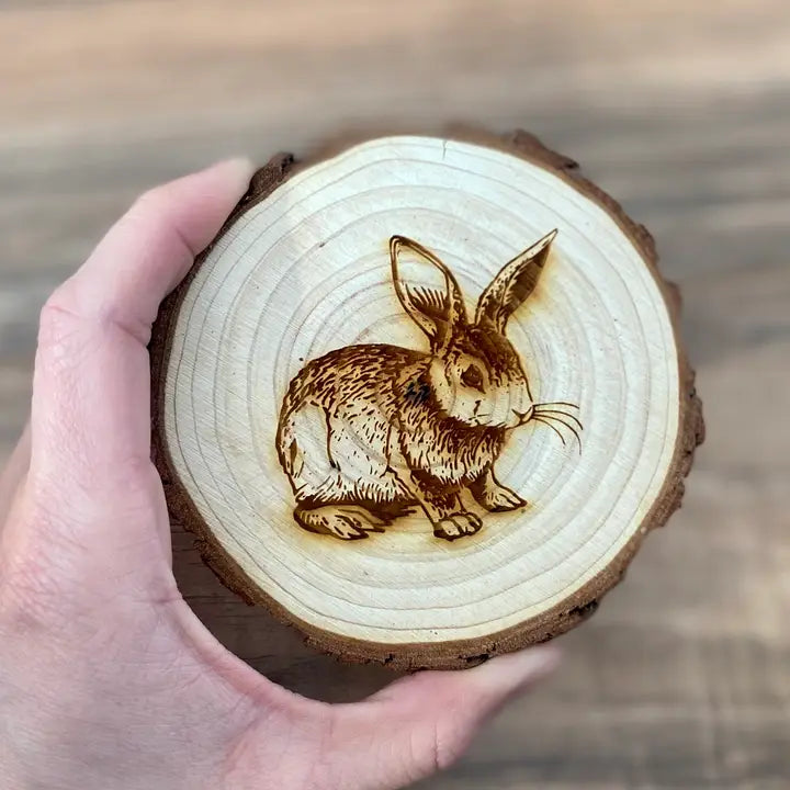 Engraved Wood Rabbit Coaster