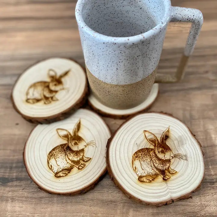 Engraved Wood Rabbit Coaster