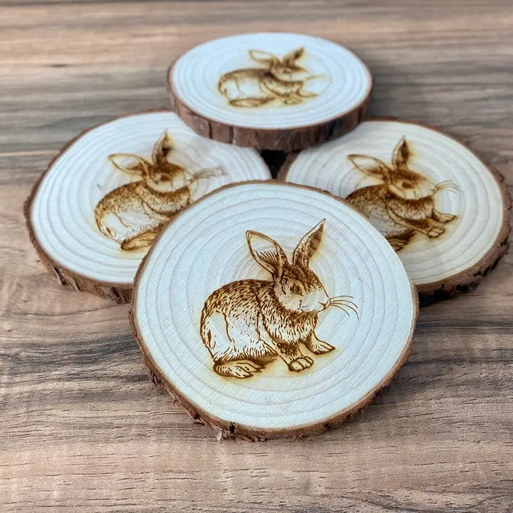 Engraved Wood Rabbit Coaster