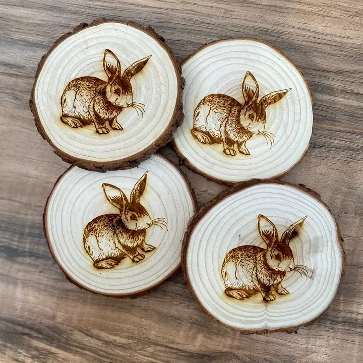 Engraved Wood Rabbit Coaster