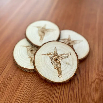 Engraved Wood Hummingbird Coasters