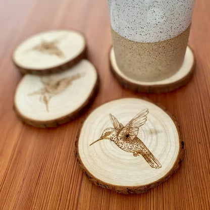 Engraved Wood Hummingbird Coasters