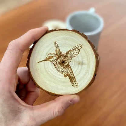 Engraved Wood Hummingbird Coasters