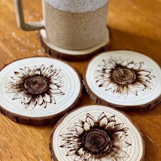 Engraved Wood Sunflower Coaster - Unshopables