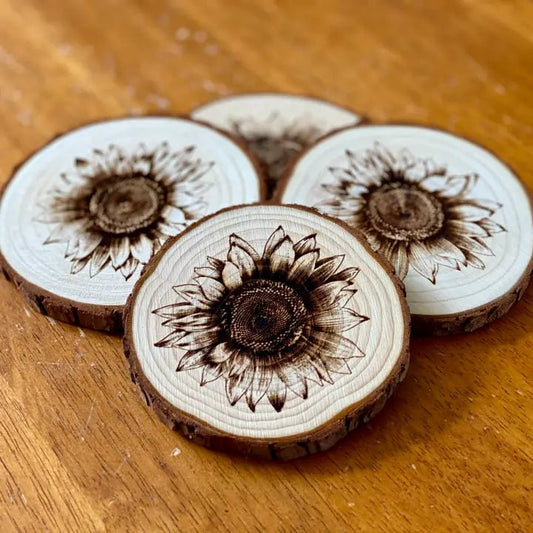 Engraved Wood Sunflower Coaster - Unshopables
