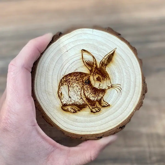 Engraved Wood Rabbit Coaster