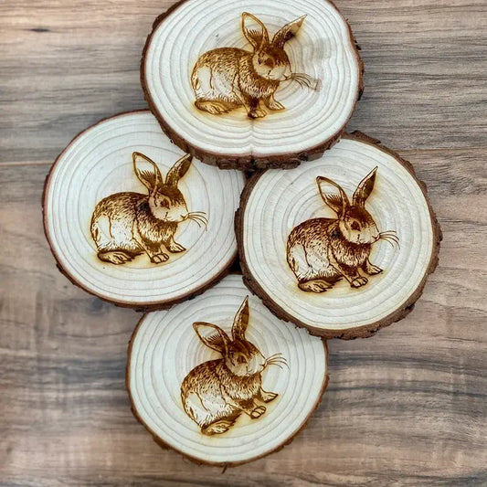 Engraved Wood Rabbit Coaster